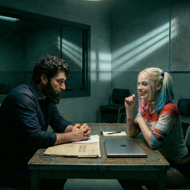 KI generiert Junge Frau mit langen, dunklen Haaren trägt ein enges, gestreiftes Oberteil. IT Security