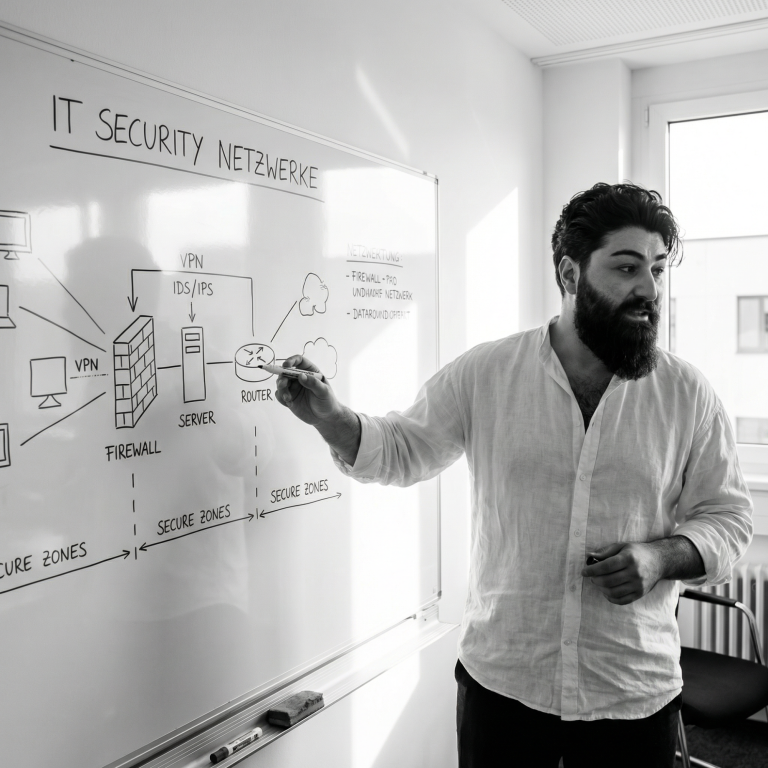 Individuelle IT Beratung Zwei Personen sitzen an Laptops in einem modernen, minimalistischen Raum. Individuelle IT Beratung